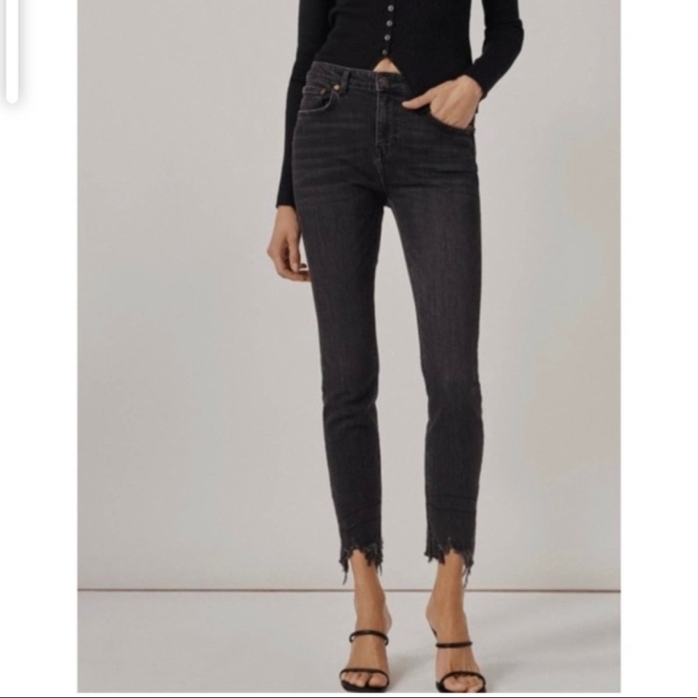 Zara high rise black skinny jeans with raw hem